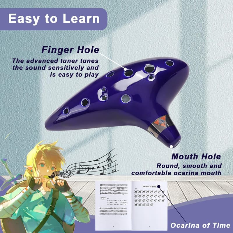 Ocarina Instrument C Tone with Song Book & Stand
