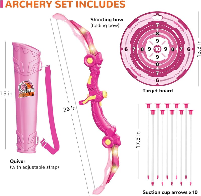 Birthday Gift: LED Bow and Arrow Toy for Girls Ages 5-12