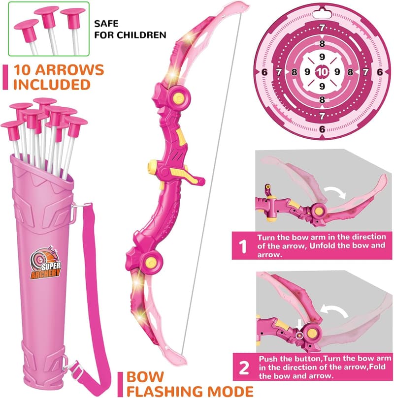 Birthday Gift: LED Bow and Arrow Toy for Girls Ages 5-12