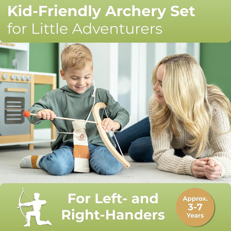 Kids Wooden Bow and Arrow Set with 5 Arrows & Targets