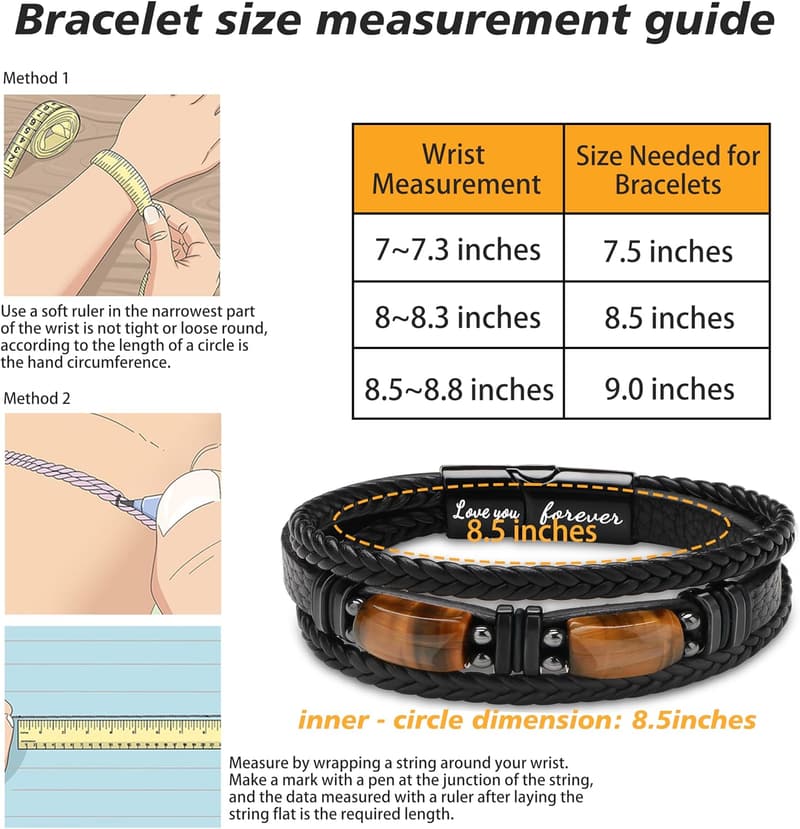 Father's Day Leather Bracelet for Men with Tiger Eye Stone