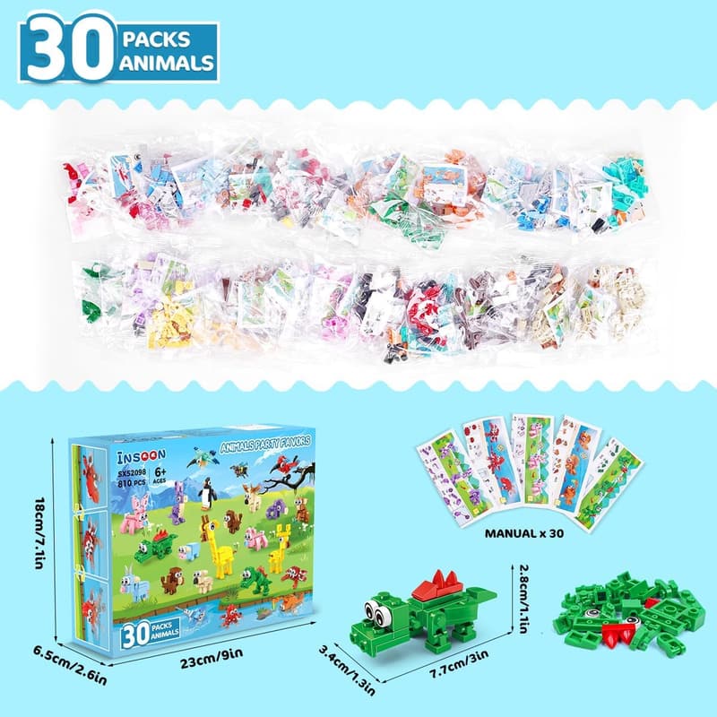 Animal Party Favor Building Block Set - 30 Packs for Kids Ages 6+