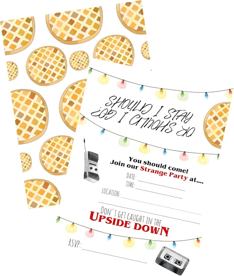 Kids Birthday Party Invitations - Retro Waffle Stranger Theme, 12 Pack