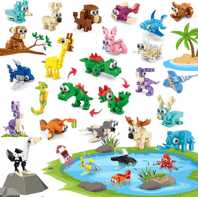 Transformable Animal Building Block Set - 24 Pack for Kids 6+