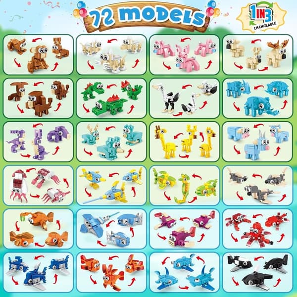 Transformable Animal Building Block Set - 24 Pack for Kids 6+