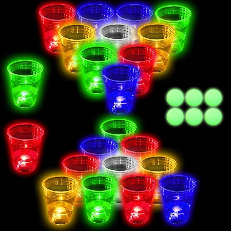 Glow in the Dark Beer Pong Set with 22 LED Cups & 6 Balls