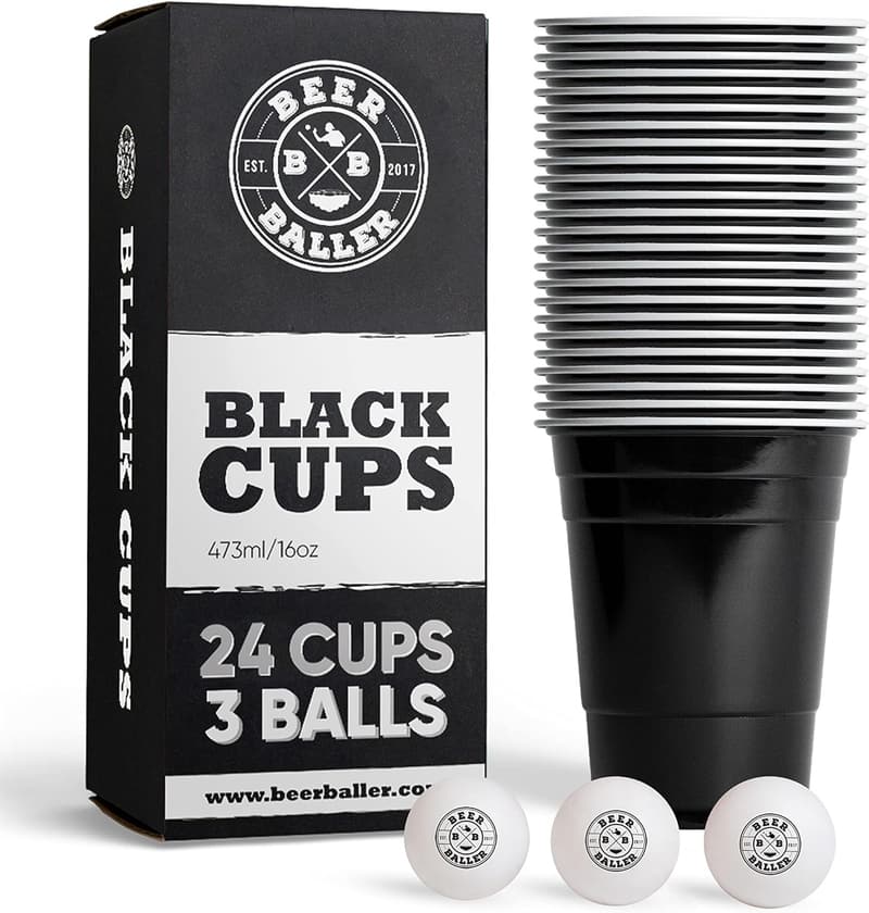 Black Party Cups Set - 24 Reusable 16 oz Black Cups & Balls