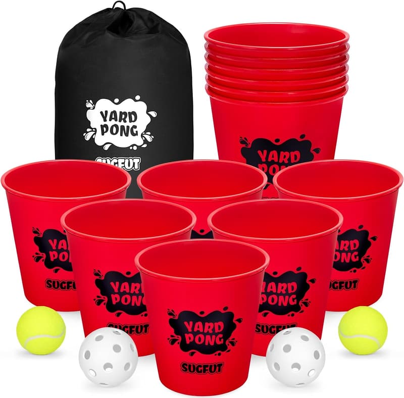Backyard Yard Pong Game Set with Buckets, Balls, and Bag