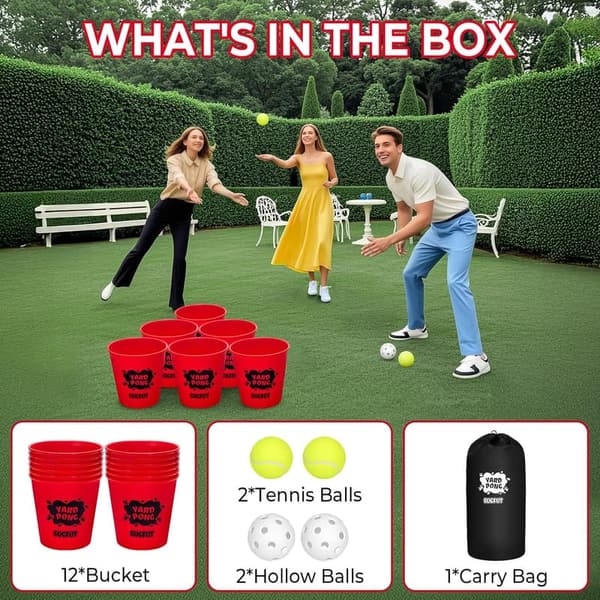 Backyard Yard Pong Game Set with Buckets, Balls, and Bag