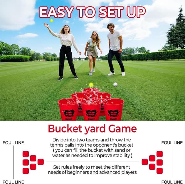 Backyard Yard Pong Game Set with Buckets, Balls, and Bag