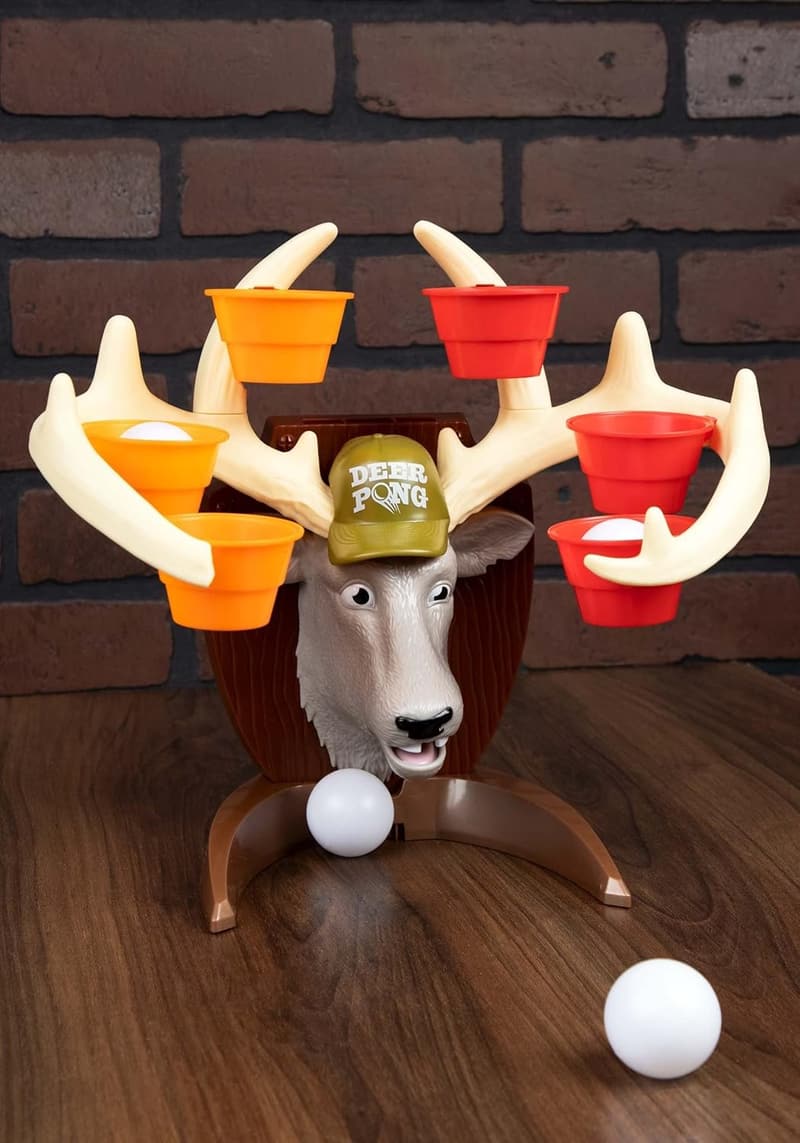 Deer Pong Game with Talking Head, Cups & Balls for Family Fun