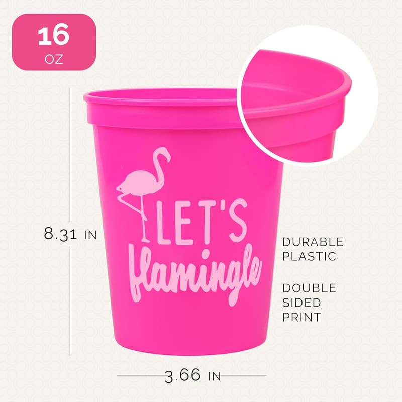 Flamingo Party Stadium Cups - Set of 12, 16oz Pink or White