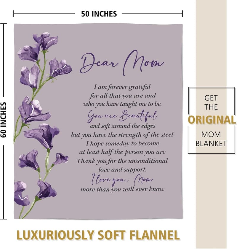 Mother's Day Blanket for Mom – Soft Floral Print Throw 50” x 60”