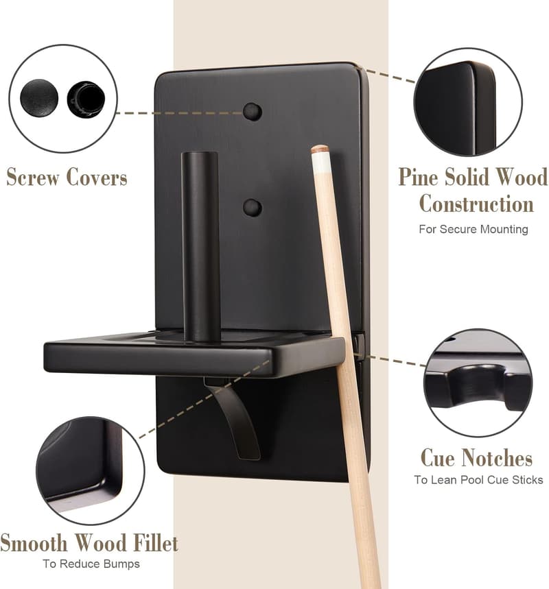 Wall-Mounted Pool Table Chalk Holder - Black