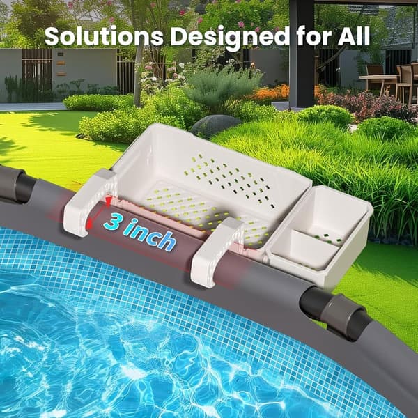 Above Ground Poolside Storage Baskets with Cup Holders - Grey