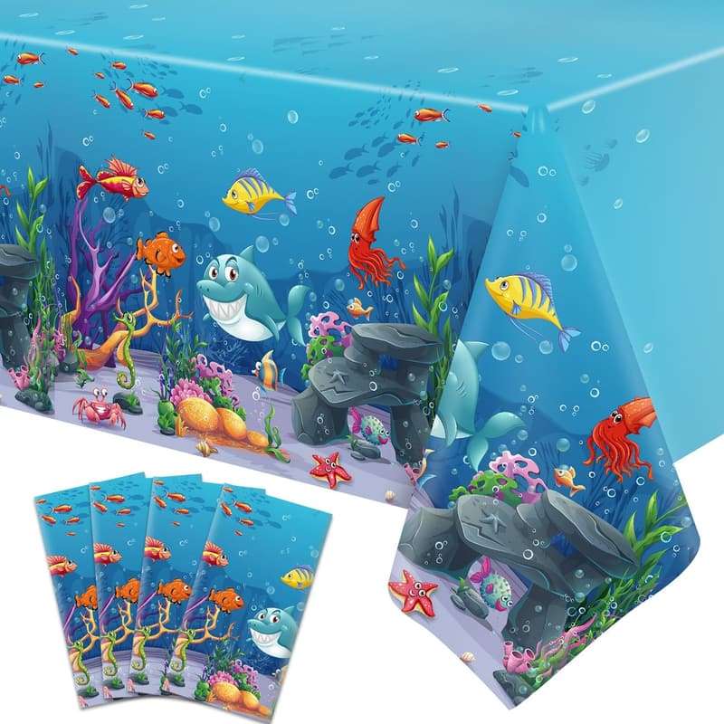 Under The Sea Tablecloths - Ocean Waves & Animals, 4 Pack