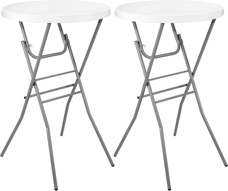 Tall Folding Round Cocktail Table Set for Events - 28in, White (2PCS)