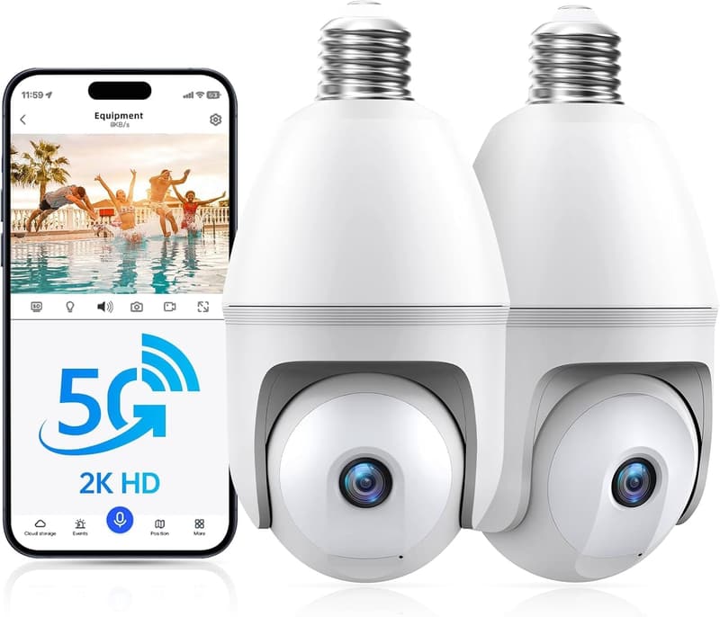 Outdoor 2K Wireless Light Bulb Security Camera with Night Vision