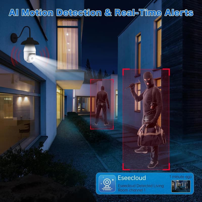 Outdoor 2K Wireless Light Bulb Security Camera with Night Vision