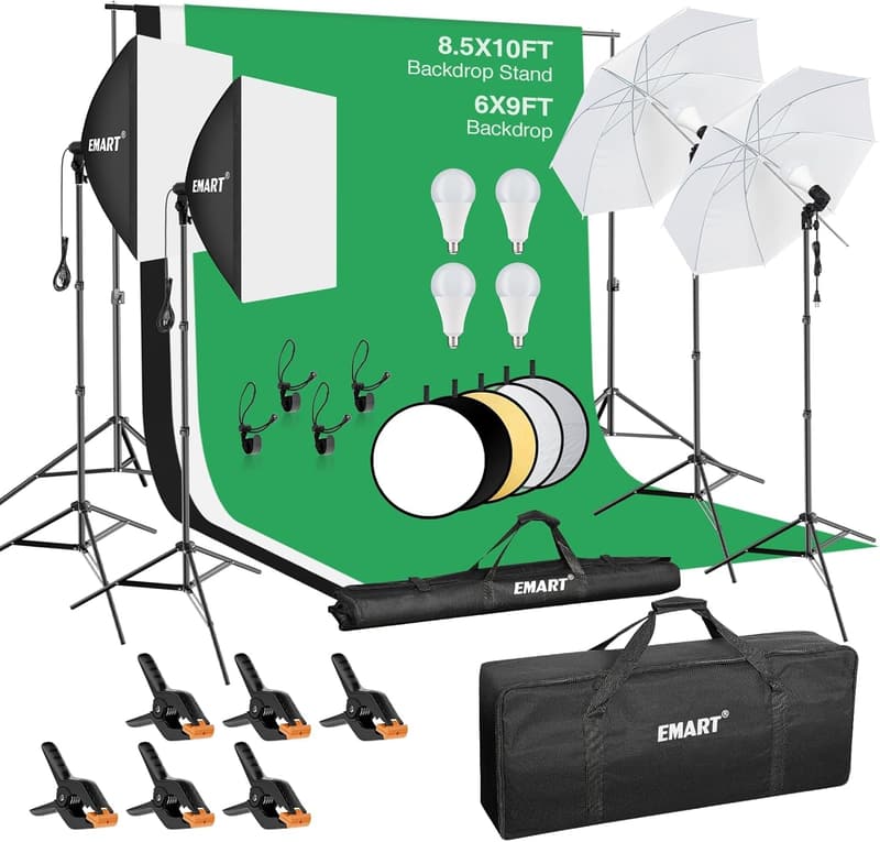 Professional Photography Lighting Kit with Backdrop Support System