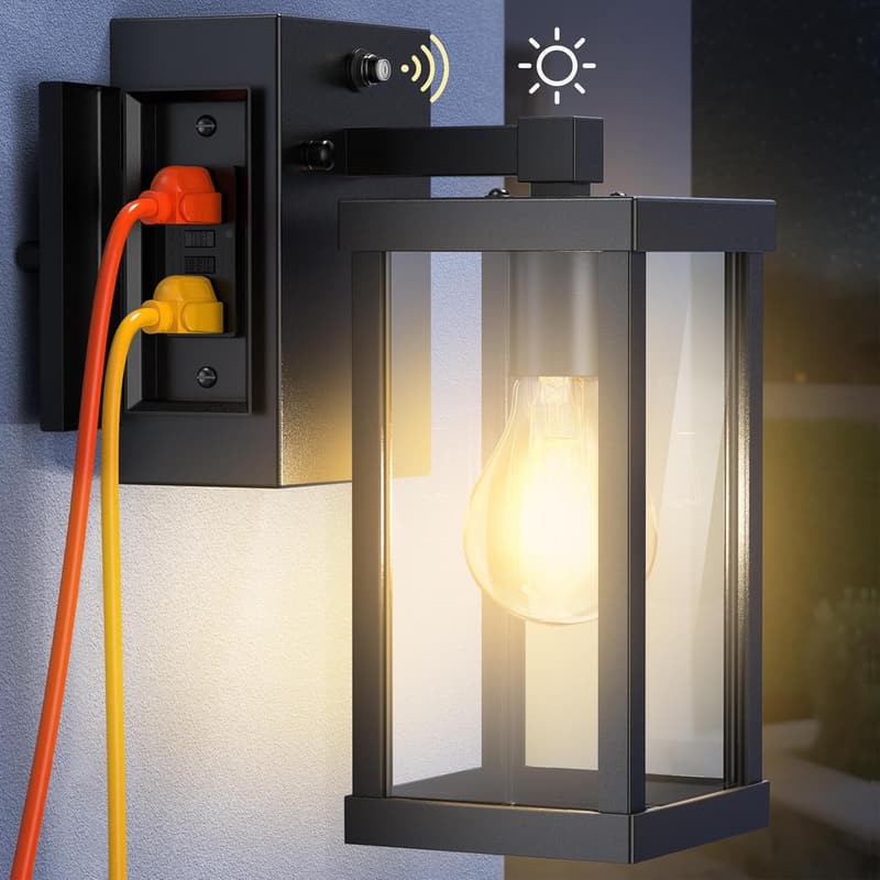 Dusk to Dawn Waterproof Porch Light with GFCI Outlet