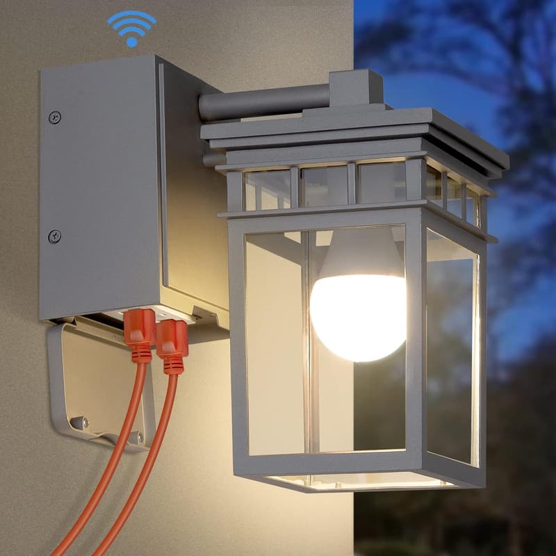 Waterproof Outdoor Porch Light with GFCI Outlet & Bulb (Gray)