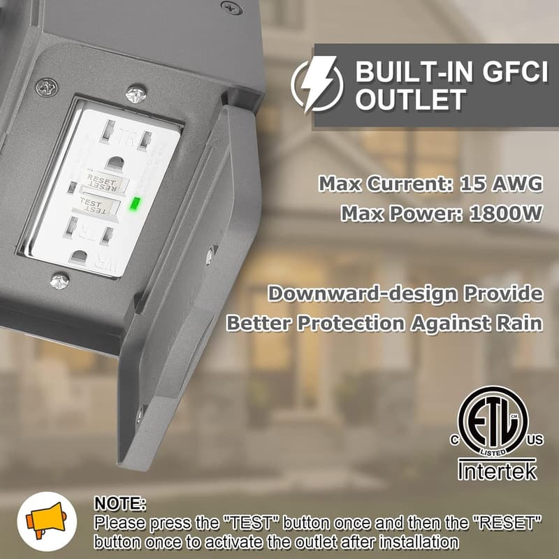 Waterproof Outdoor Porch Light with GFCI Outlet & Bulb (Gray)