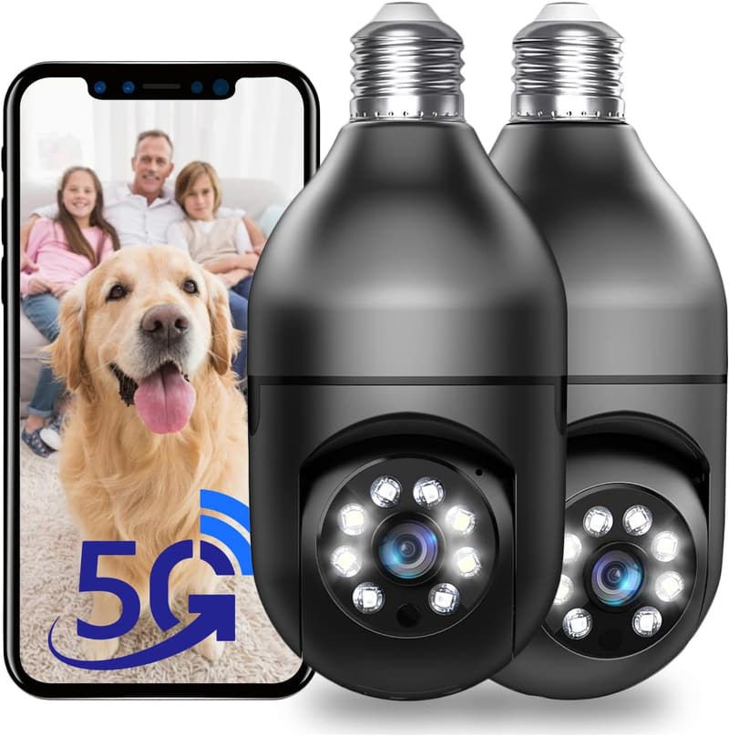 Wireless Light Bulb Security Cameras with Night Vision (2 Pack)