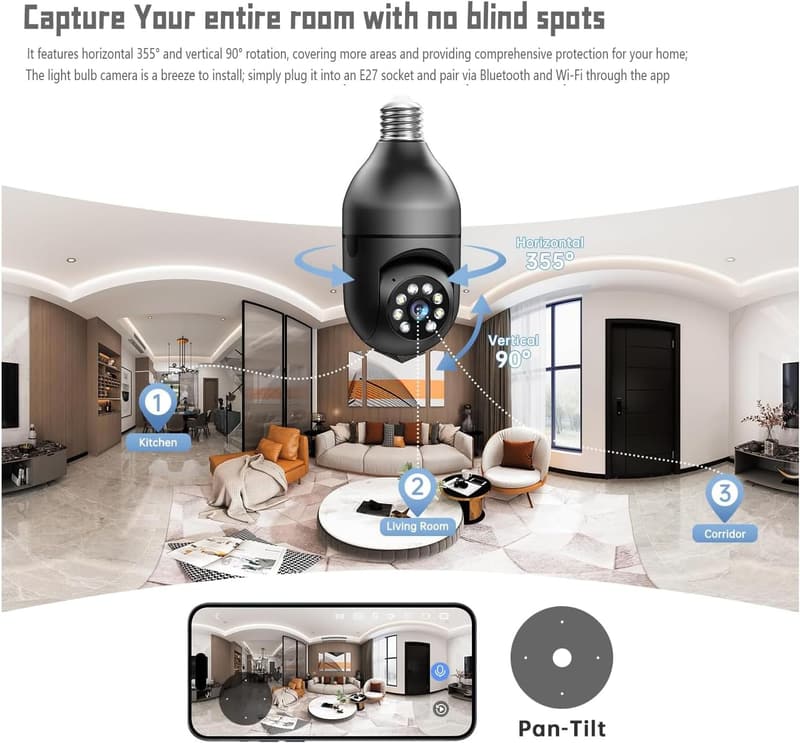 Wireless Light Bulb Security Cameras with Night Vision (2 Pack)