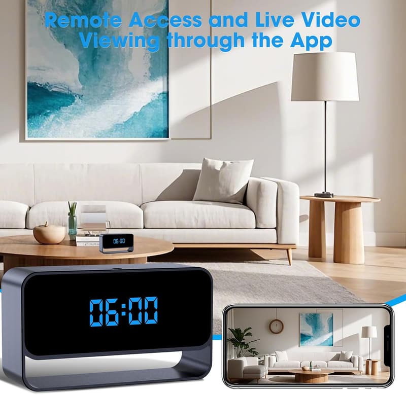 WiFi Hidden Camera Clock - FHD 1080P Nanny Cam with Night Vision