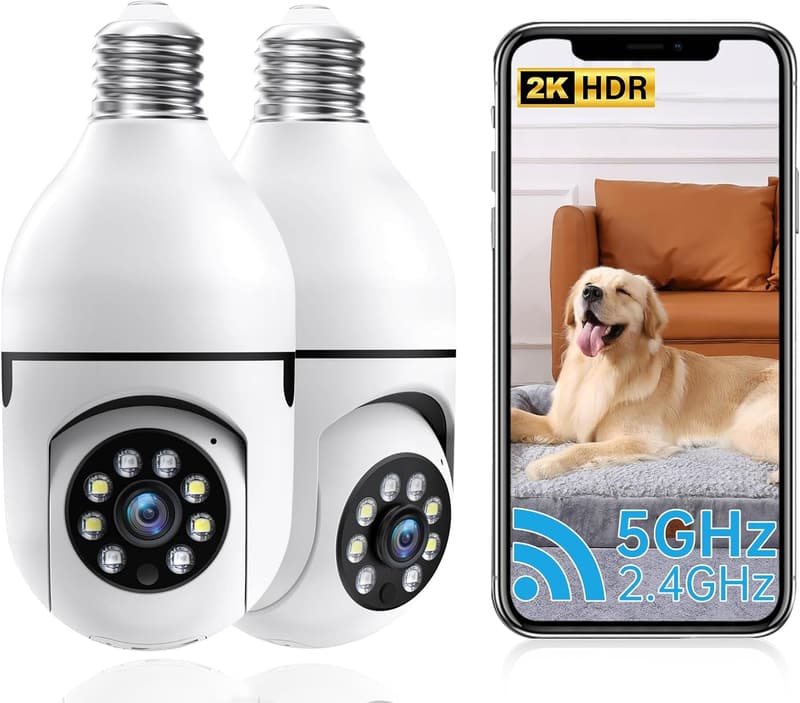 Wireless 2K Light Bulb Security Camera with Night Vision & PTZ