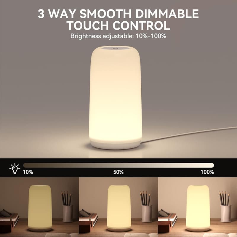 3-Way Dimmable RGB LED Bedside Table Lamp for Bedroom