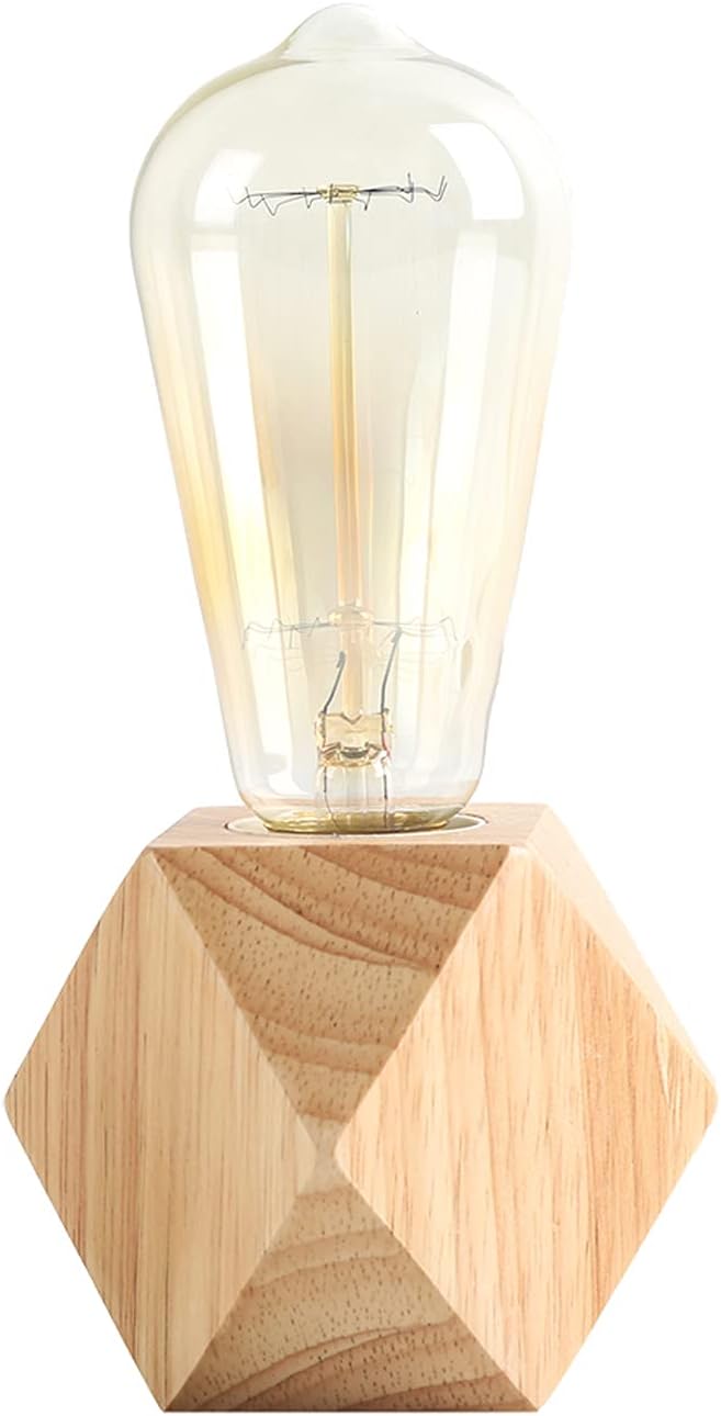 Dimmable Wood Table Lamp with Edison Bulb | Industrial Style