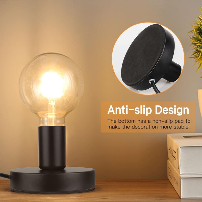 Black Mini Industrial Table Lamp Base with 5.8ft Cord