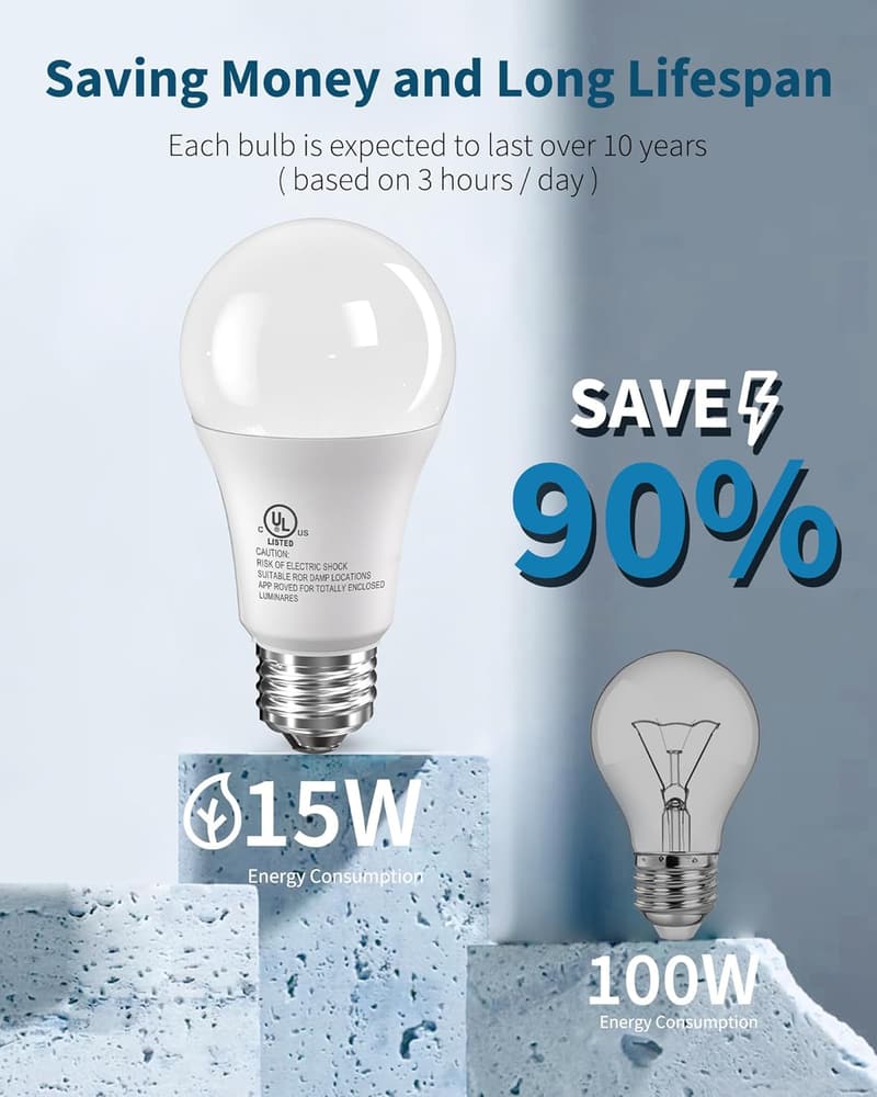 100W Equivalent A19 LED Light Bulbs, 5000K Daylight, 6 Pack