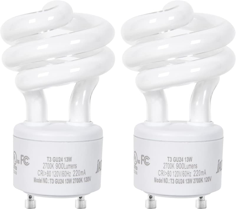 GU24 Compact Fluorescent Bulbs, 13W Warm White, Energy Efficient, 2-Pack