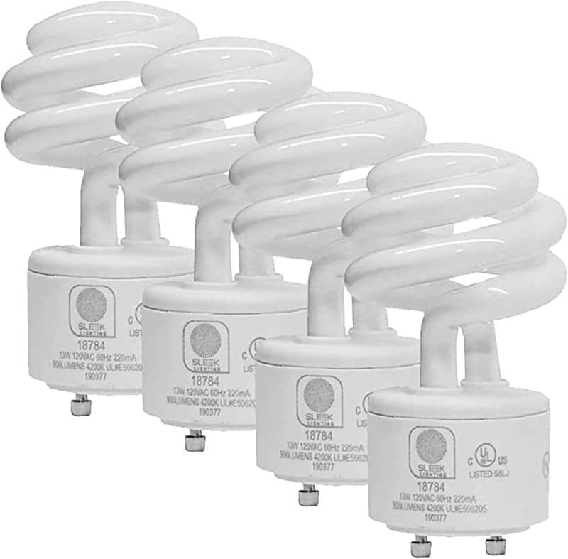 13Watt GU24 Mini Twist Lock CFL Light Bulbs - 4 Pack