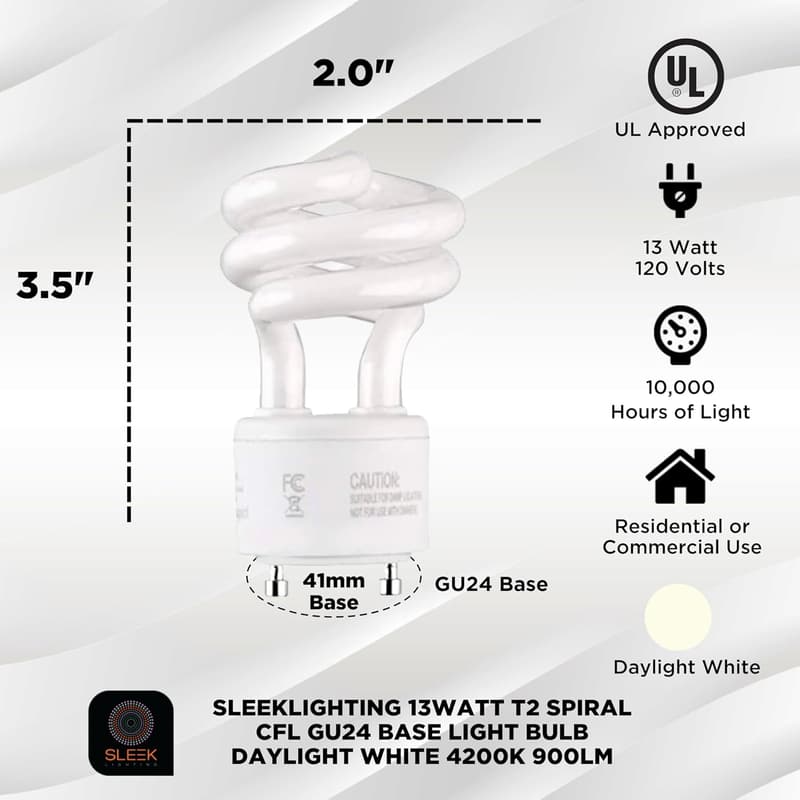13Watt GU24 Mini Twist Lock CFL Light Bulbs - 4 Pack