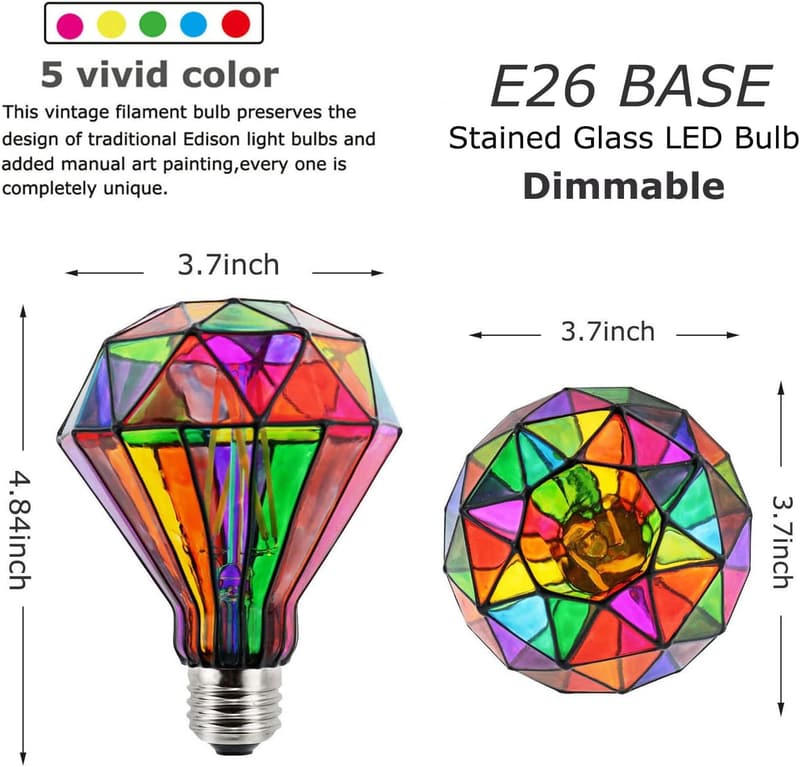 Dimmable Diamond Shape Stained Glass LED Bulb, 6W