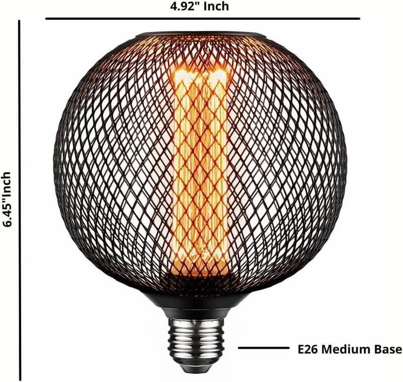 Vintage Edison LED Light Bulb with Black Metal Cage - Dimmable 3.5W