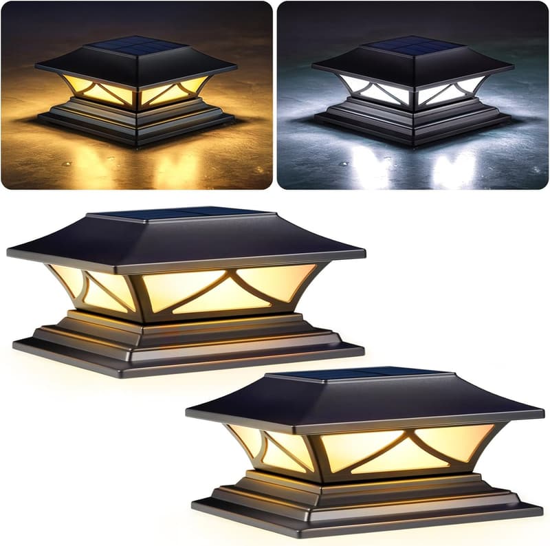 Solar Post Cap Lights - 2-Pack, Waterproof for 4x4, 5x5, 6x6 Posts