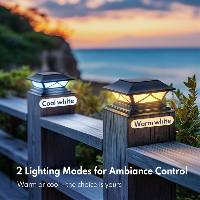 Solar Post Cap Lights - 2-Pack, Waterproof for 4x4, 5x5, 6x6 Posts