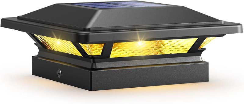 Outdoor Solar Post Cap Light - 16 LEDs, Waterproof, Black
