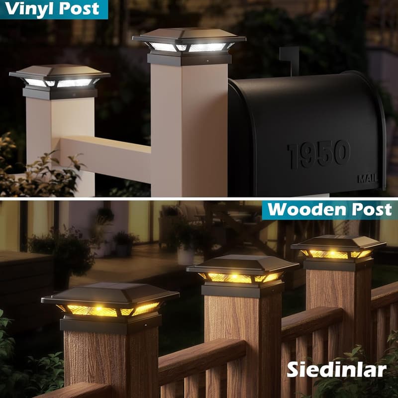 Outdoor Solar Post Cap Light - 16 LEDs, Waterproof, Black