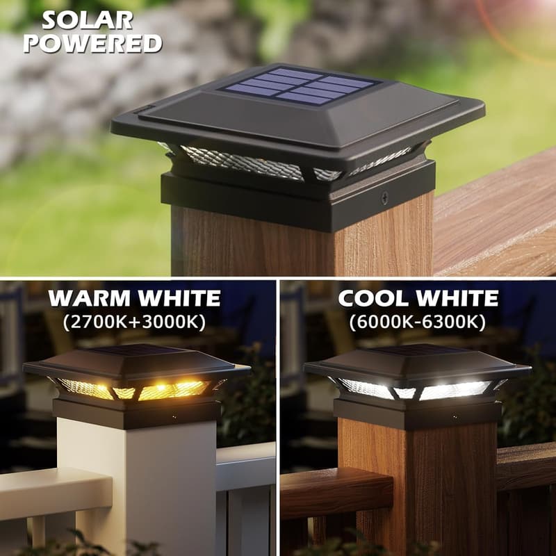 Outdoor Solar Post Cap Light - 16 LEDs, Waterproof, Black