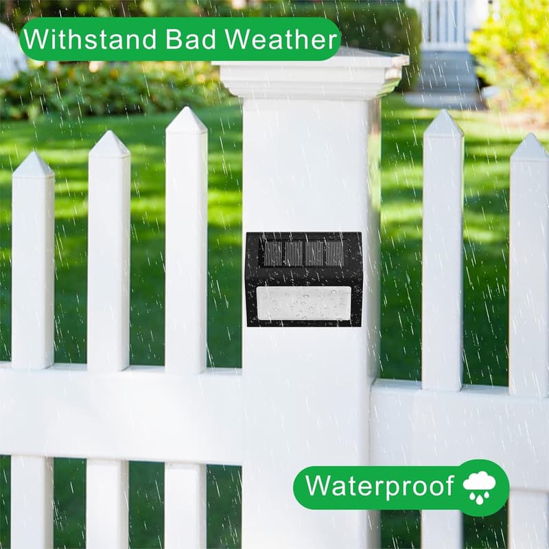 Outdoor Solar Fence Lights - Waterproof Stainless Steel, 2 Pack