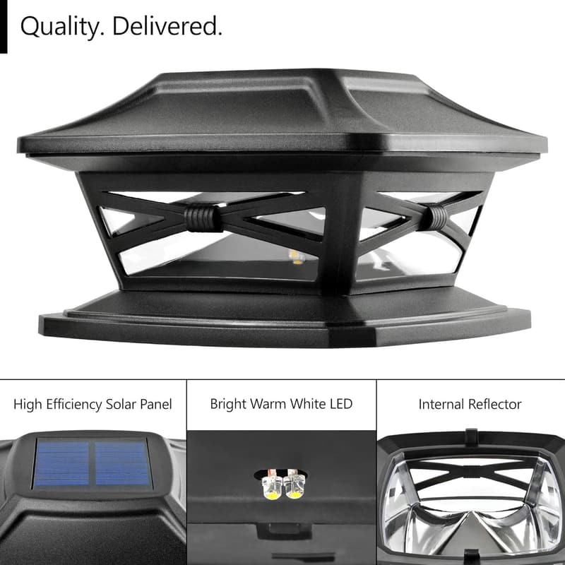 Solar Outdoor Post Cap Light - Bright LED for 4x4, 5x5, 6x6 Posts