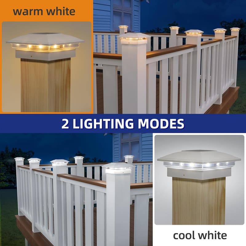Solar Post Cap Lights - 12 Pack, Warm/White Light, Waterproof