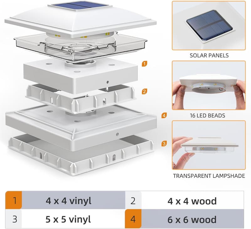 Solar Post Cap Lights - 12 Pack, Warm/White Light, Waterproof
