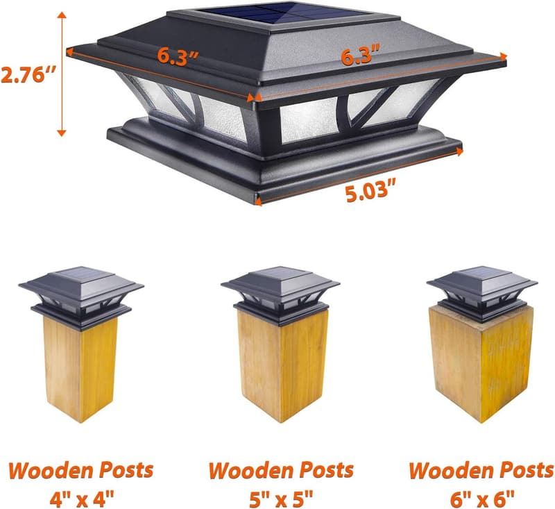 Solar Post Lights for 4x4-6x6 Posts - Outdoor LED Deck Lights (2 Pack)